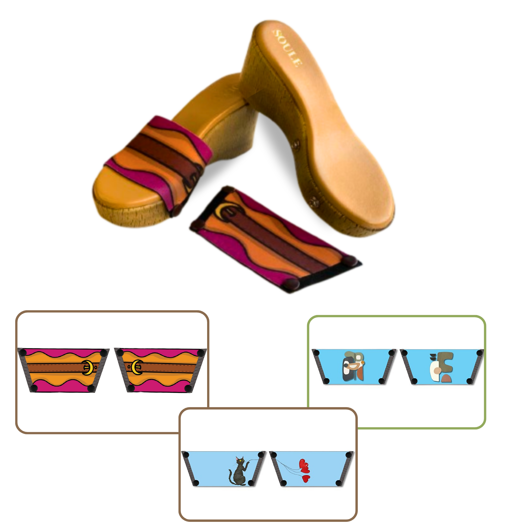 Retro Saddle + Purr fect Cat + Modern Muse (1 sole + 3 straps)