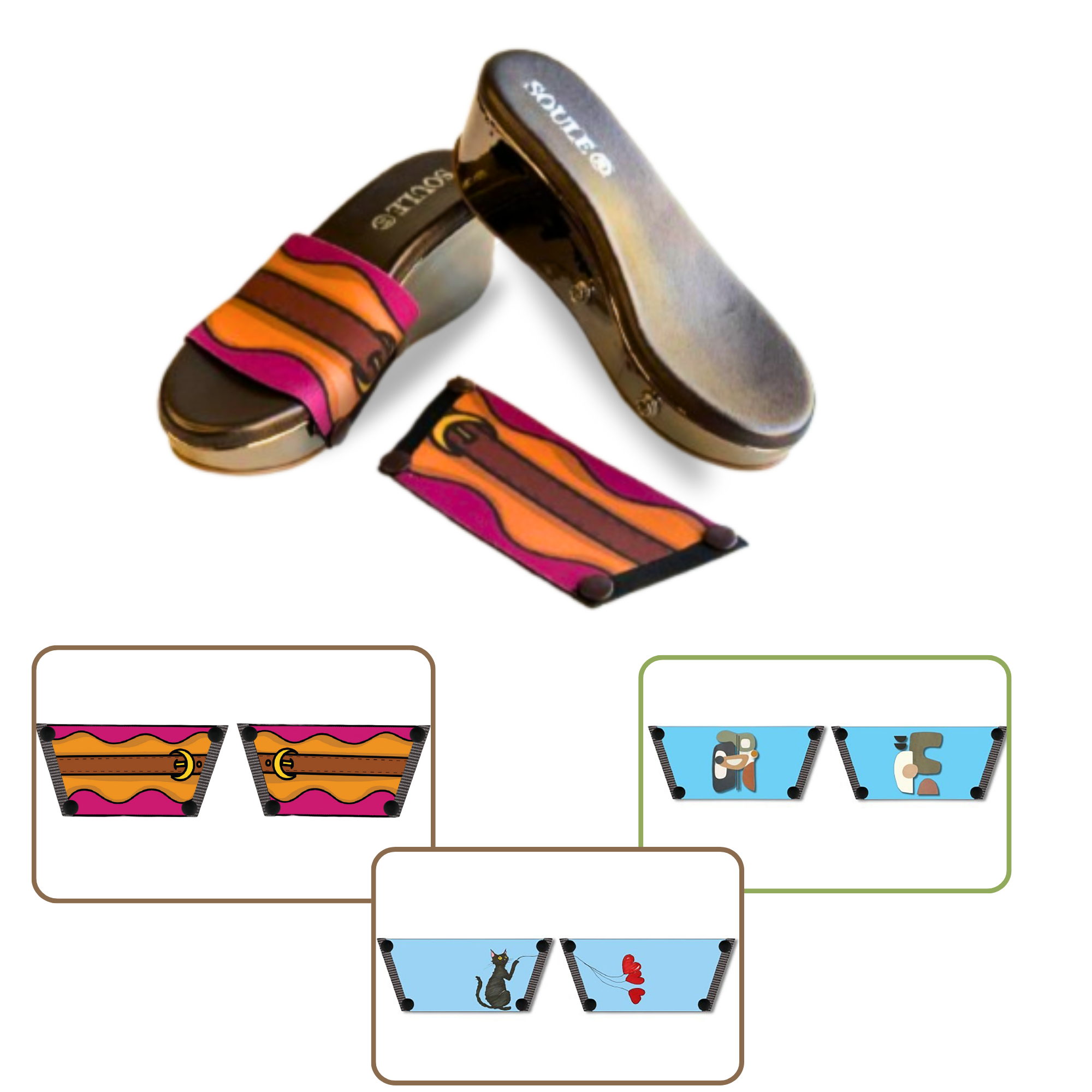 Retro Saddle + Purr fect Cat + Modern Muse (1 sole + 3 straps)