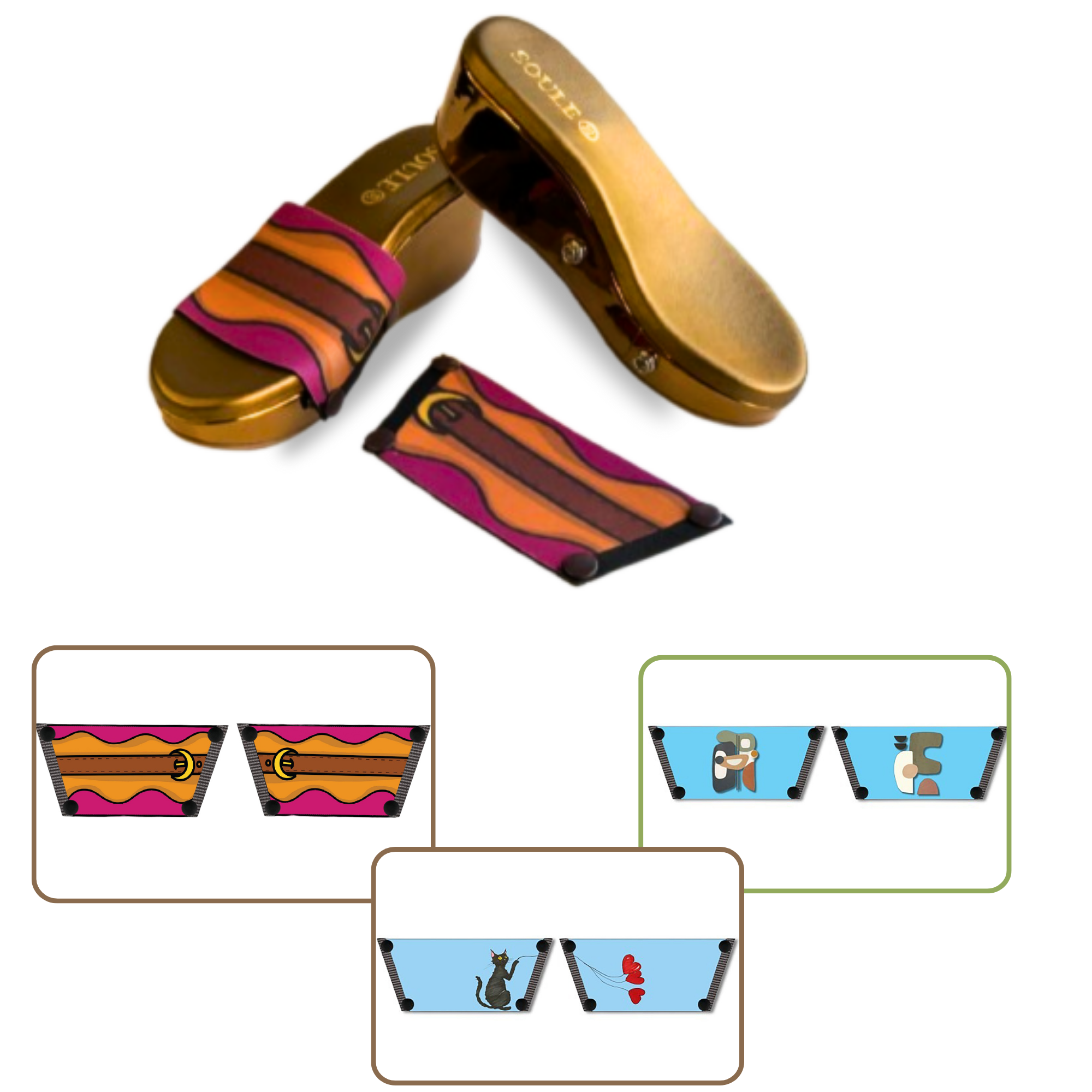 Retro Saddle + Purr fect Cat + Modern Muse (1 sole + 3 straps)