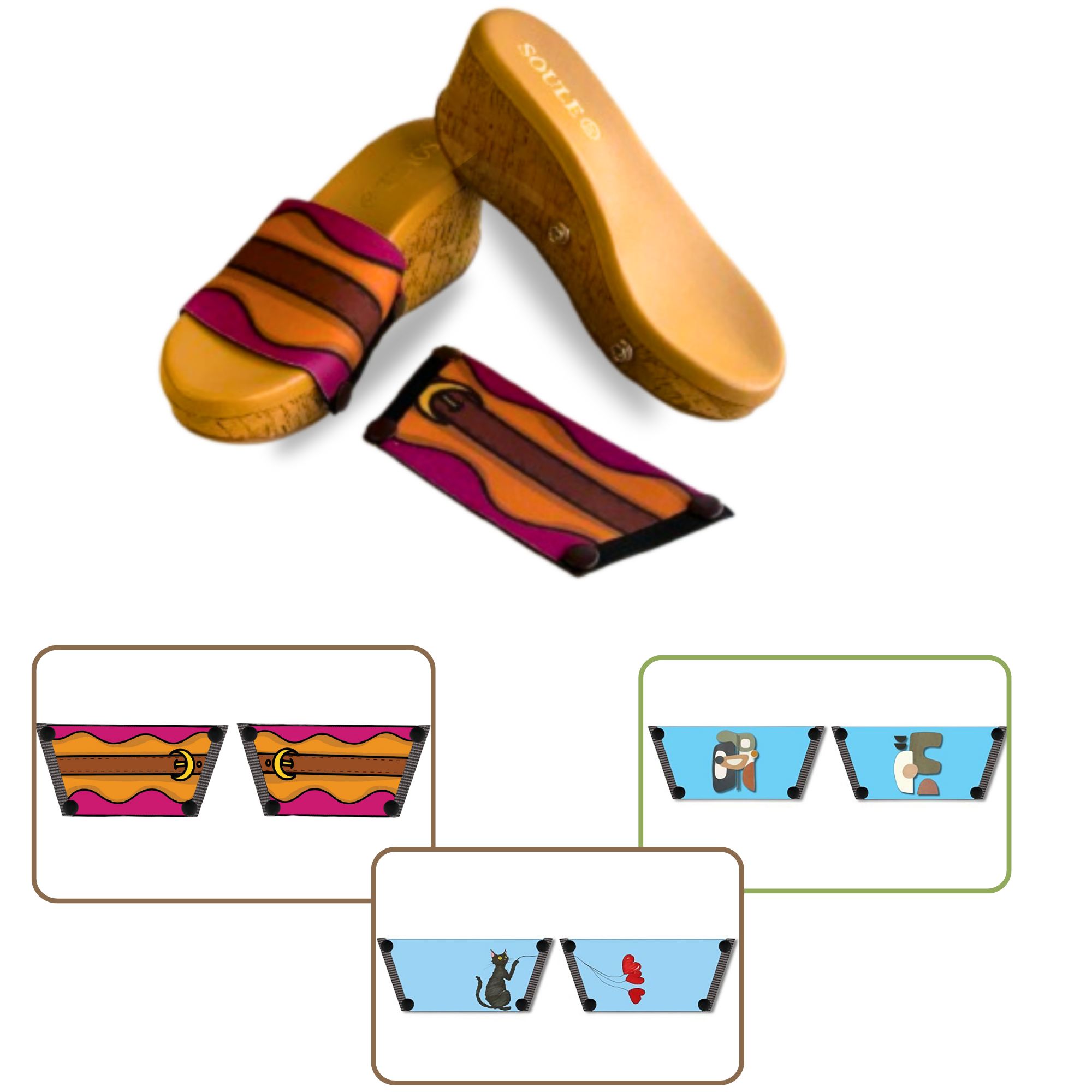 Retro Saddle + Purr fect Cat + Modern Muse (1 sole + 3 straps)