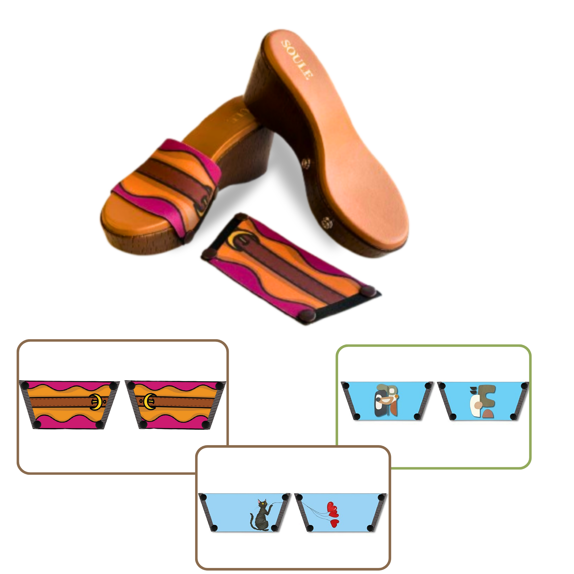 Retro Saddle + Purr fect Cat + Modern Muse (1 sole + 3 straps)