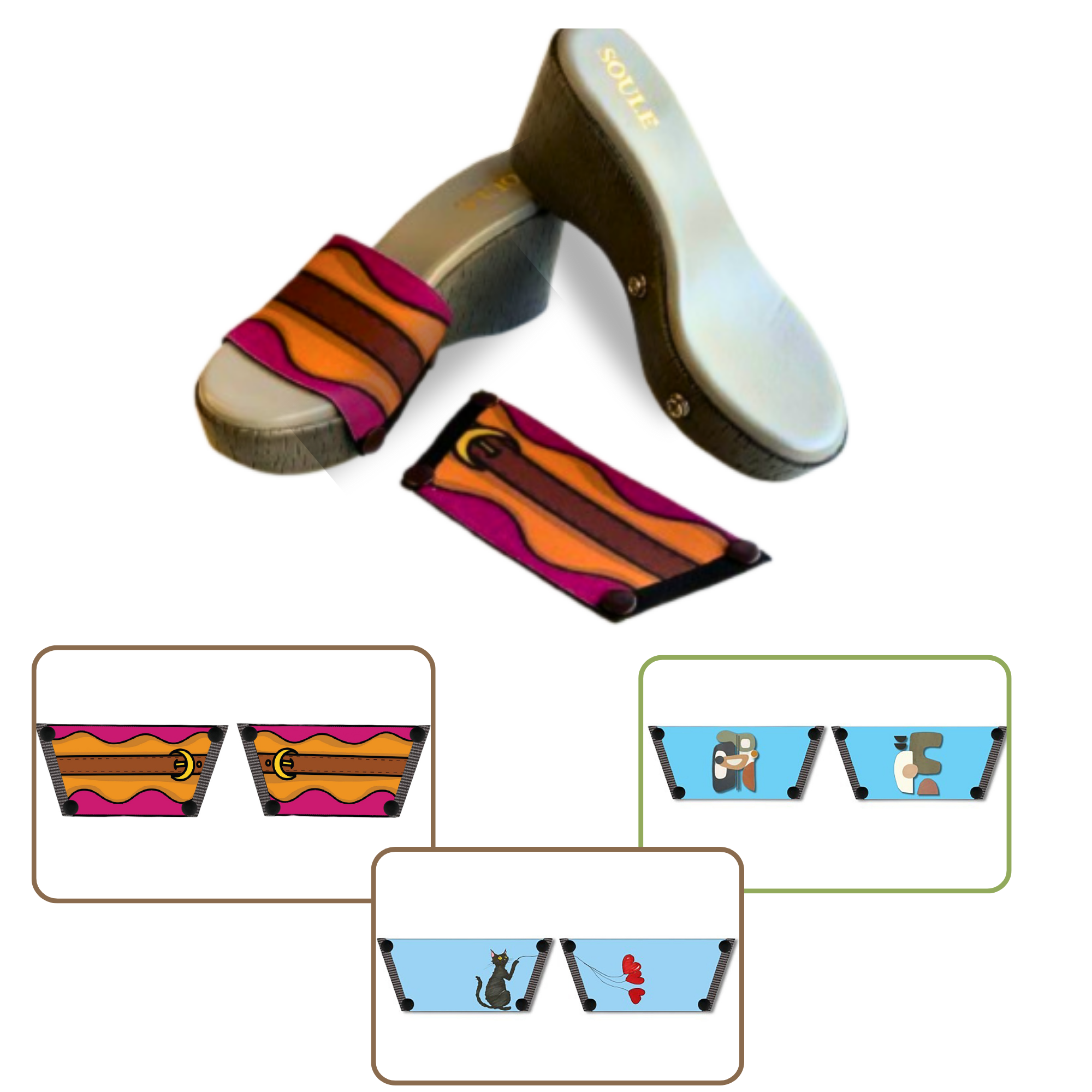 Retro Saddle + Purr fect Cat + Modern Muse (1 sole + 3 straps)