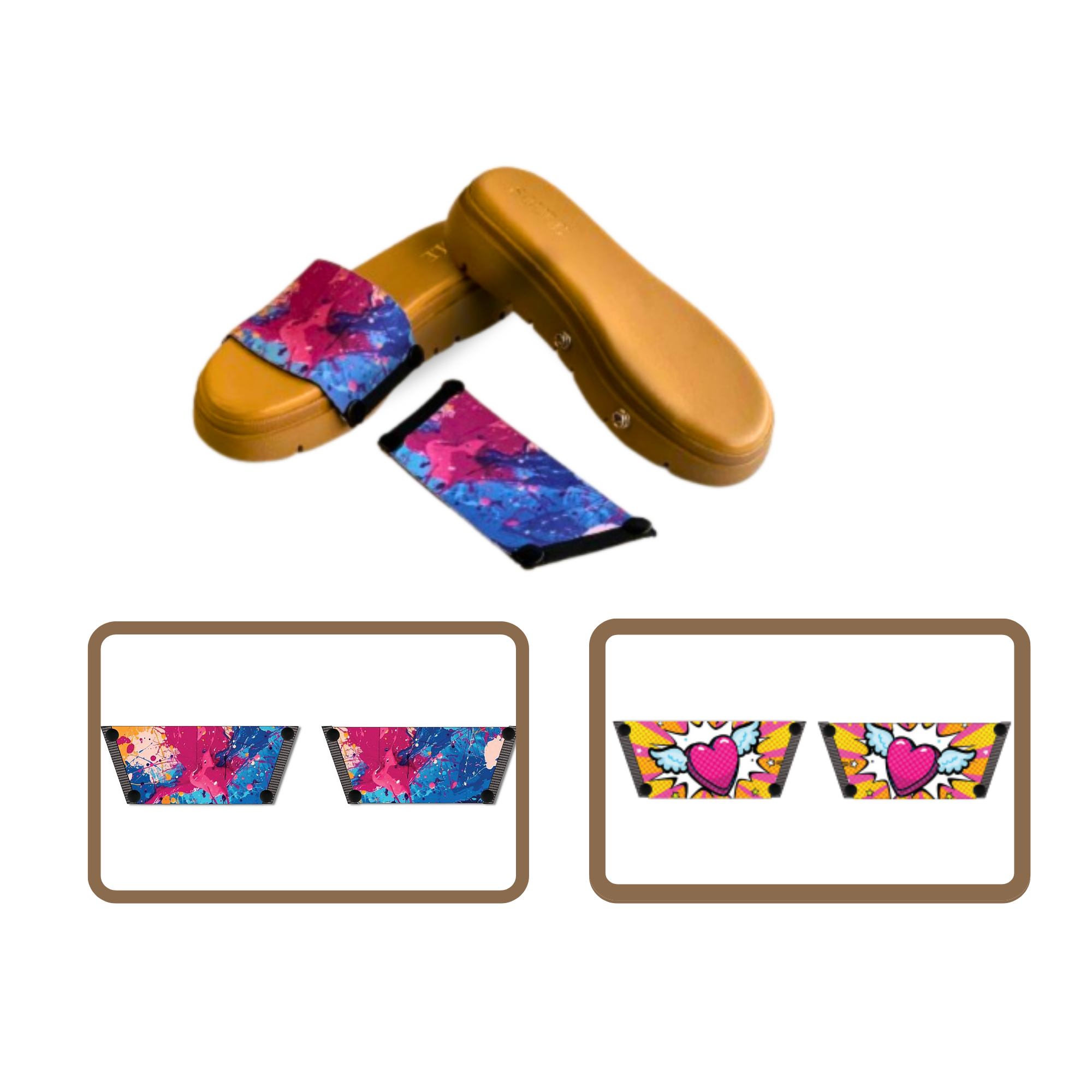 Vibrant Fluid Art + Heart Wings  (1 sole + 2 straps)