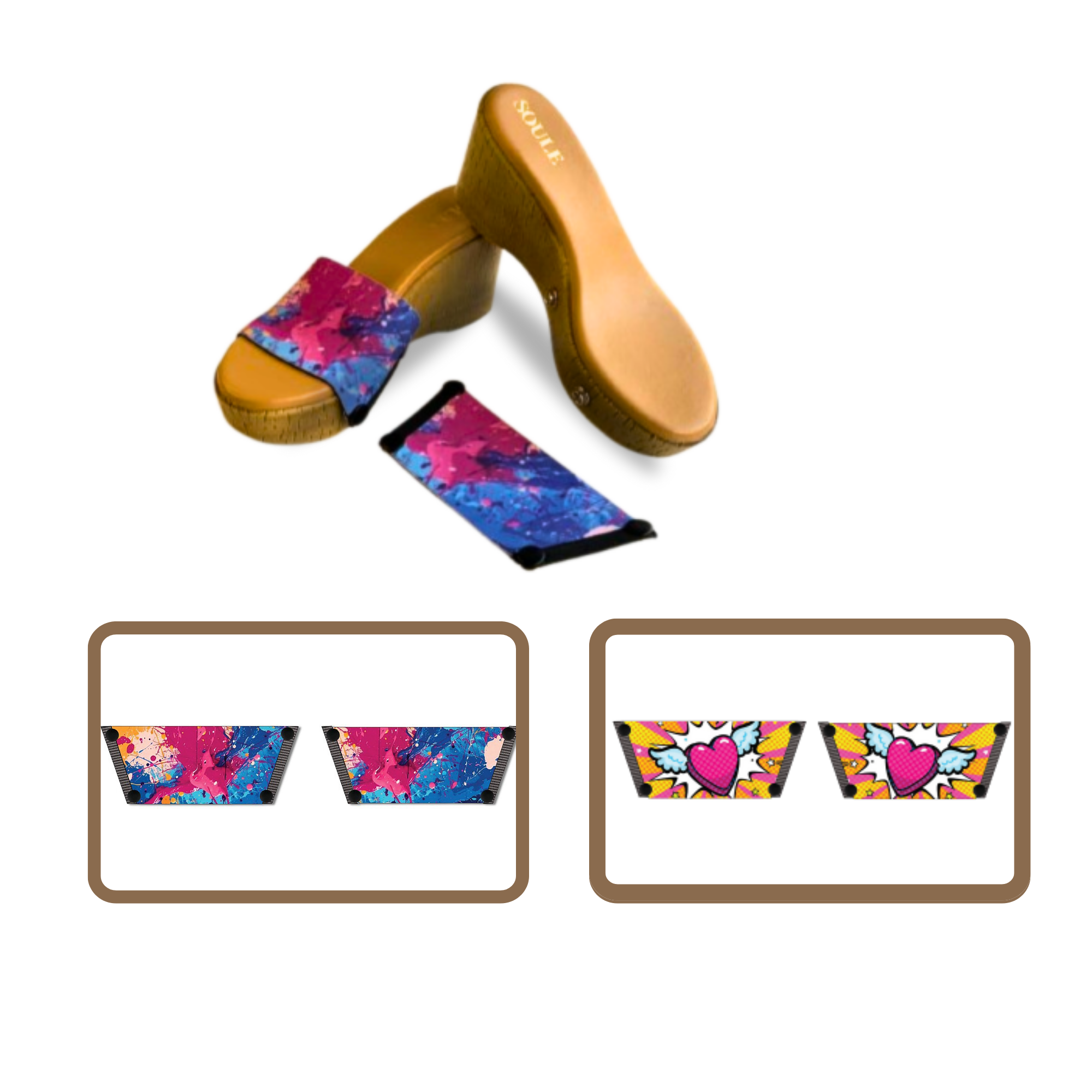 Vibrant Fluid Art + Heart Wings  (1 sole + 2 straps)