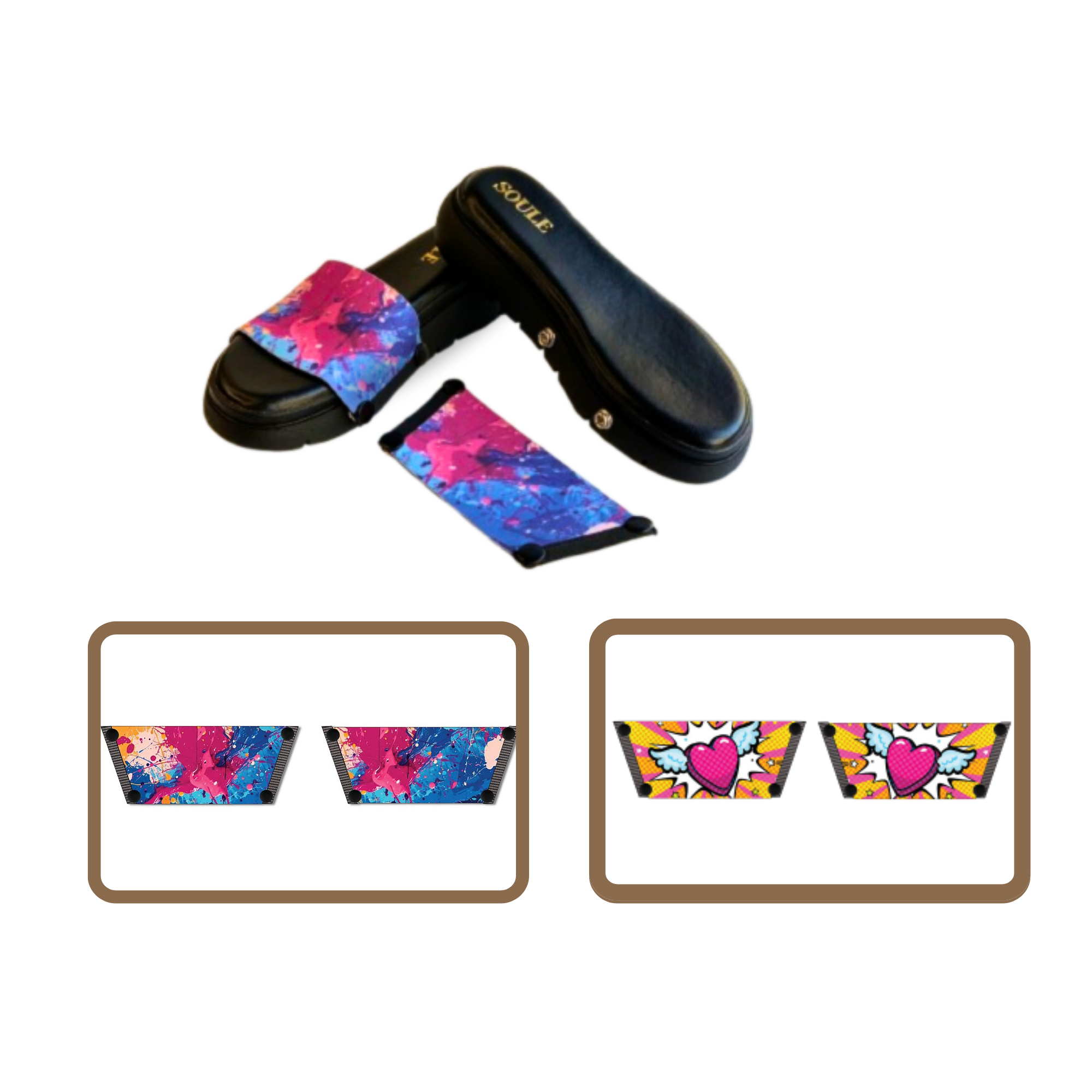 Vibrant Fluid Art + Heart Wings  (1 sole + 2 straps)