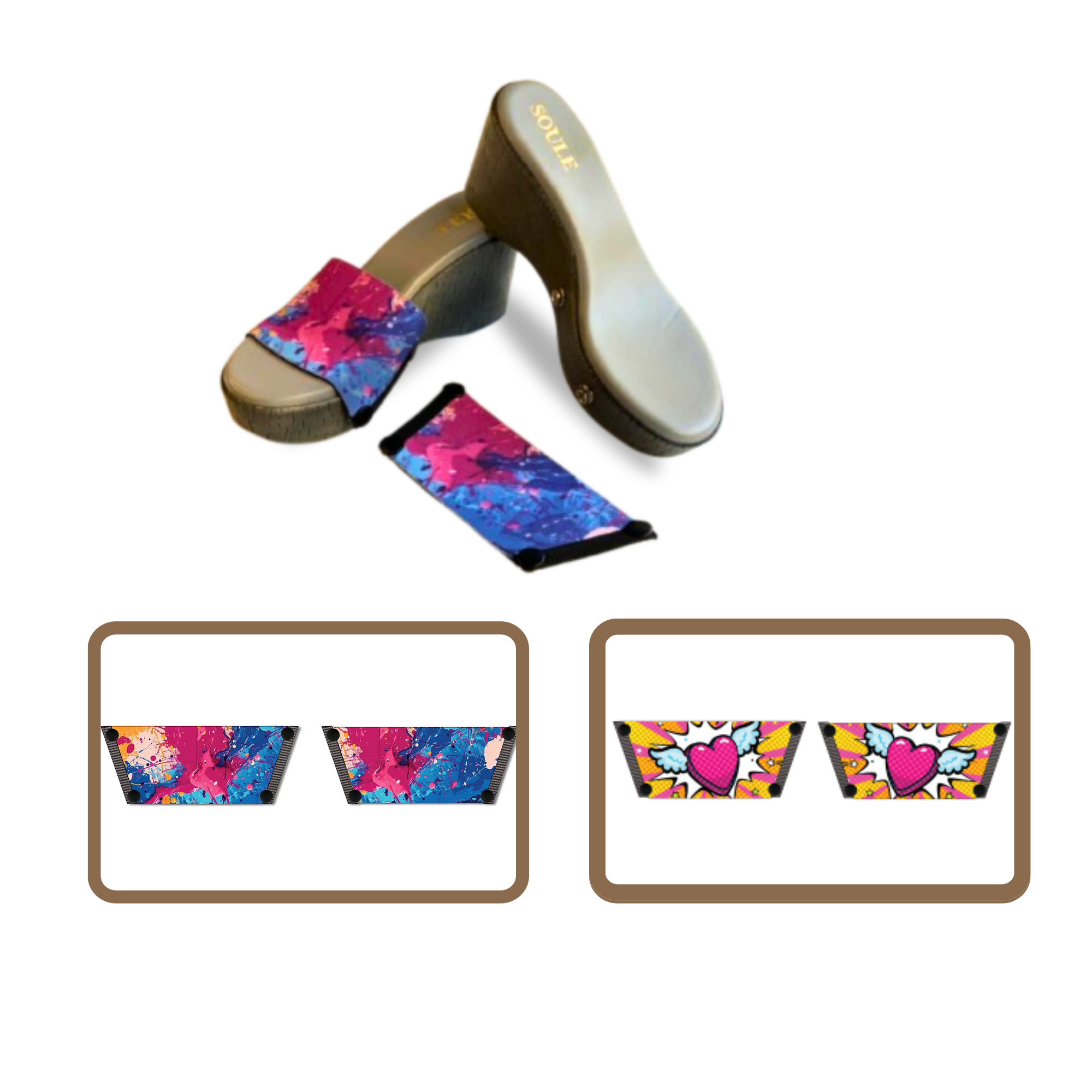 Vibrant Fluid Art + Heart Wings  (1 sole + 2 straps)