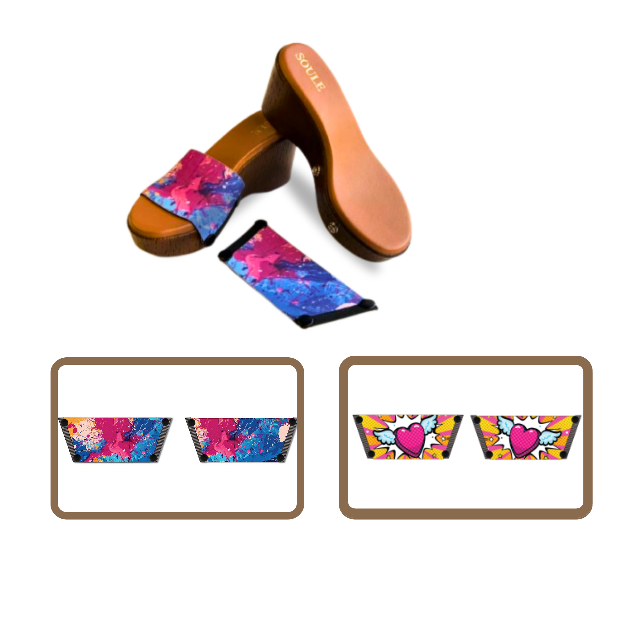 Vibrant Fluid Art + Heart Wings  (1 sole + 2 straps)