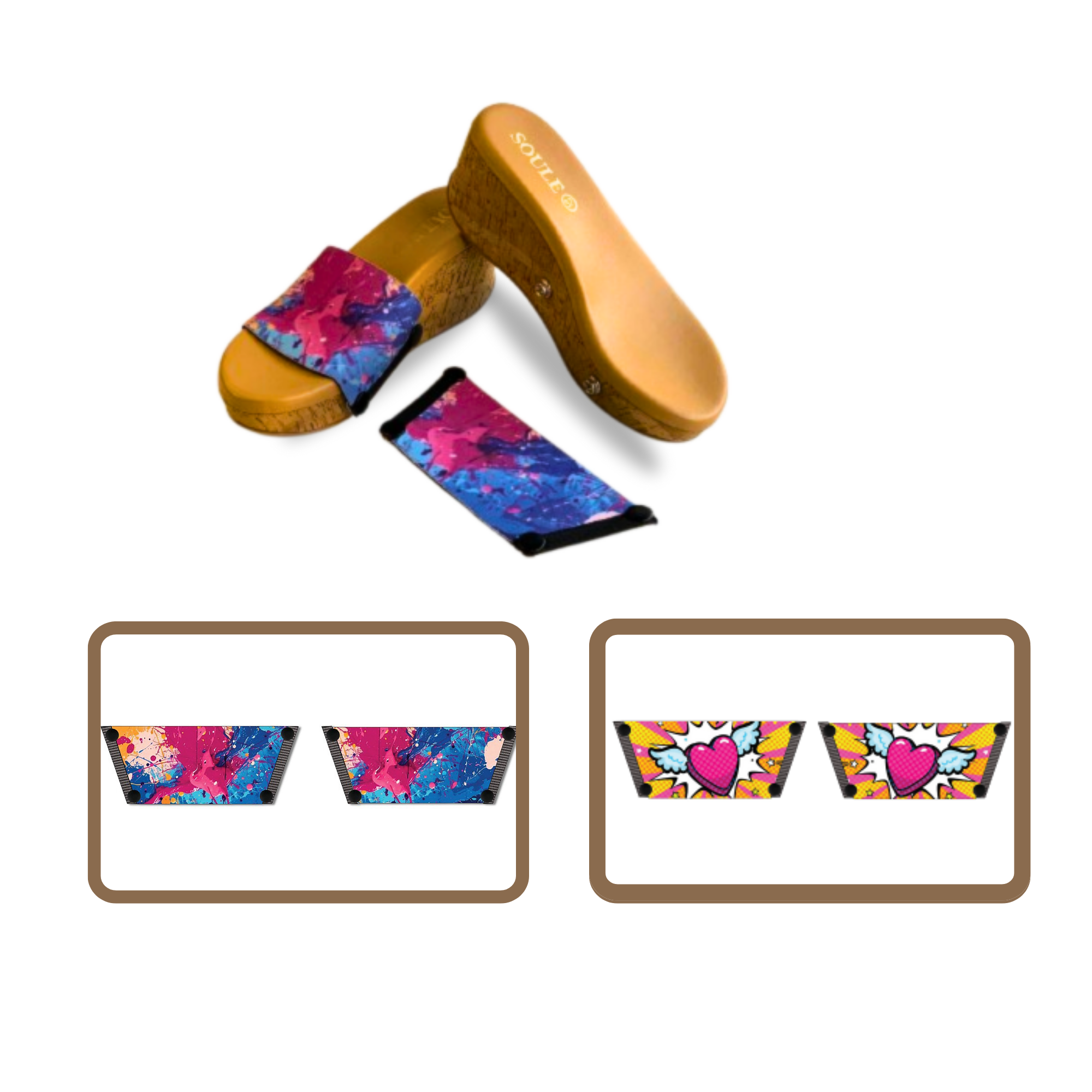 Vibrant Fluid Art + Heart Wings  (1 sole + 2 straps)