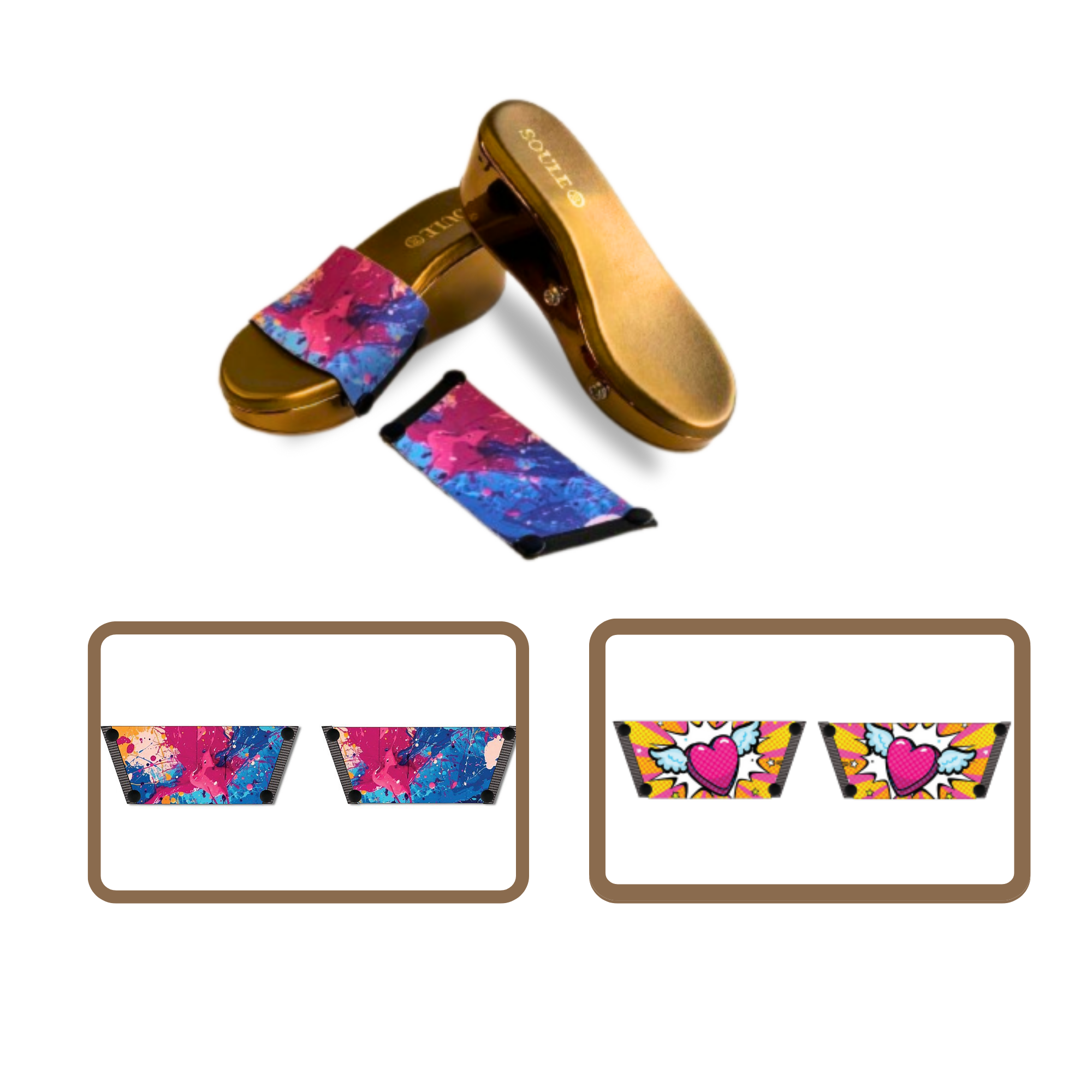 Vibrant Fluid Art + Heart Wings  (1 sole + 2 straps)