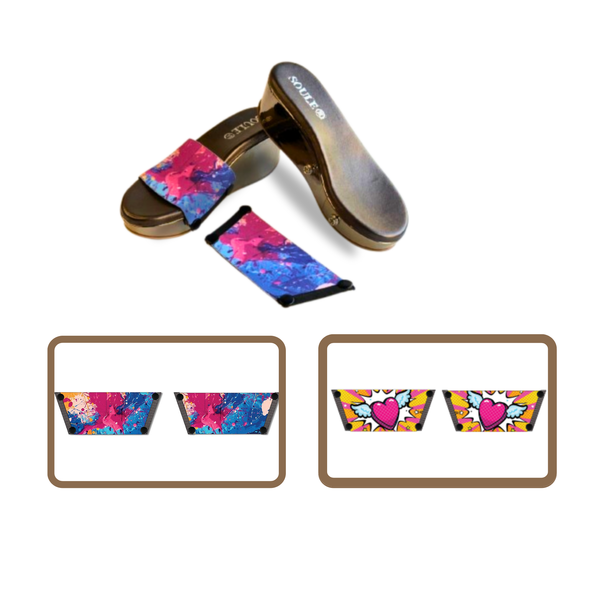 Vibrant Fluid Art + Heart Wings  (1 sole + 2 straps)